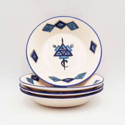 Lot de 4 assiettes creuses, assiettes à soupe Sahel Bleus - D 24 cm