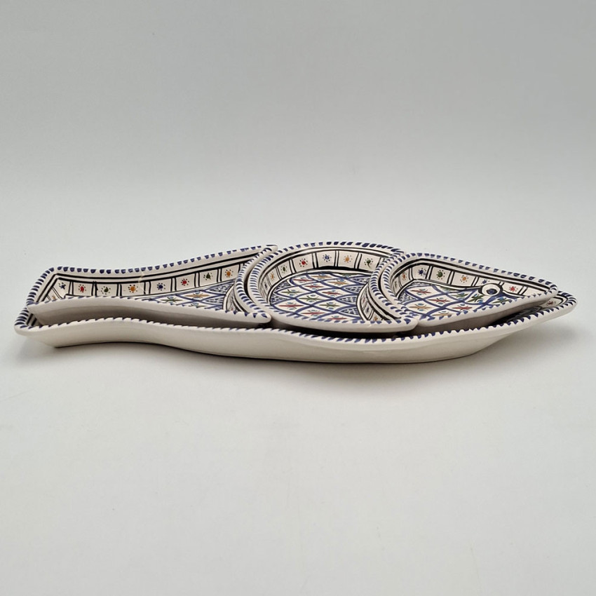 Service apéritif poisson Bakir bleu en céramique artisanale