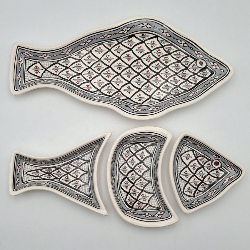 Service apéritif poisson Bakir gris en céramique artisanale