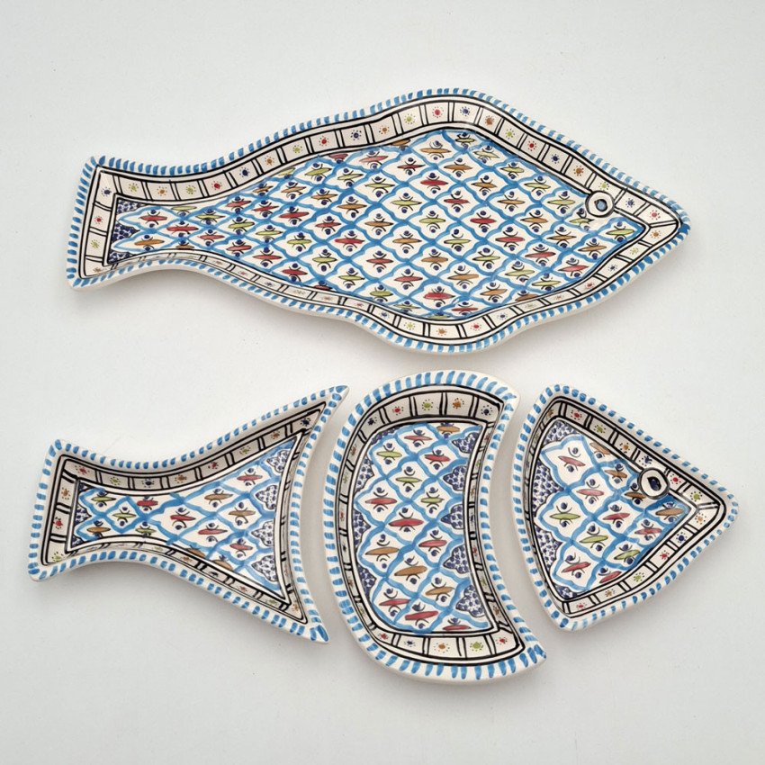 Service apéritif poisson Bakir turquoise en céramique artisanale