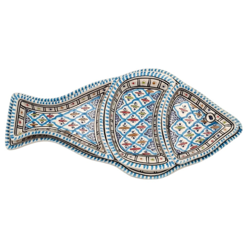 Service apéritif poisson Bakir turquoise en céramique artisanale
