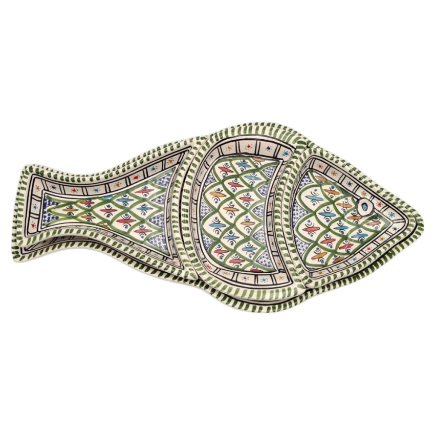 Service apéritif poisson Bakir vert en céramique artisanale