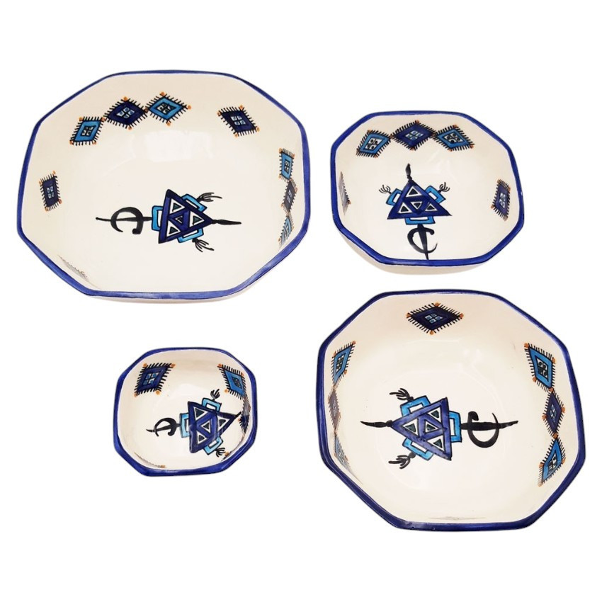 Plats de service octogonaux artisanaux Sahel Bleu – Vaisselle fait main