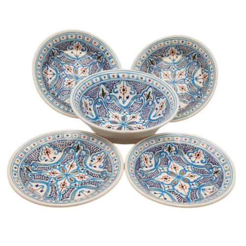 Service à couscous assiettes creuses Marocain Turquoise - 4 pers