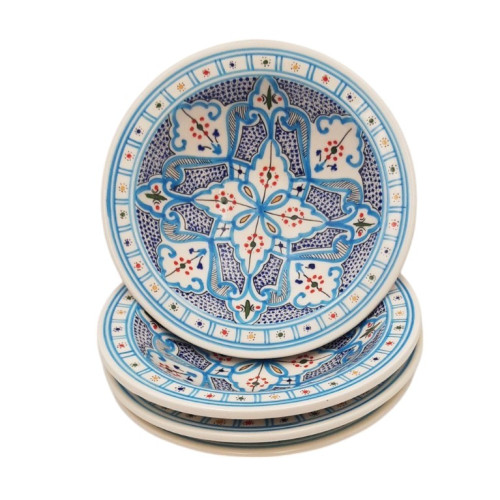 Lot de 4 assiettes creuses Tebsi Marocain Turquoise - D 23 cm