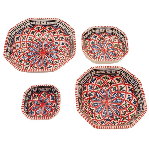 Lot de 4 plats octogonales Bakir rouge