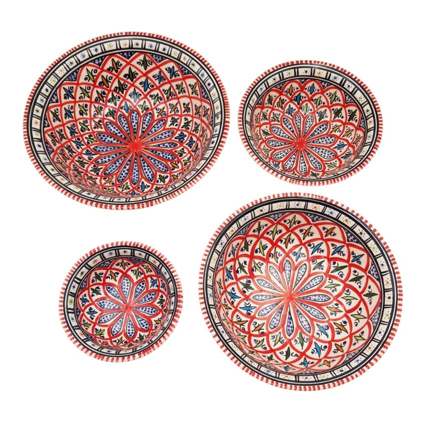 Lot de 4 saladiers artisanaux Bakir Rouge – Vaisselle fait main