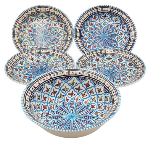 Service à couscous assiettes creuses Bakir turquoise - 4 pers