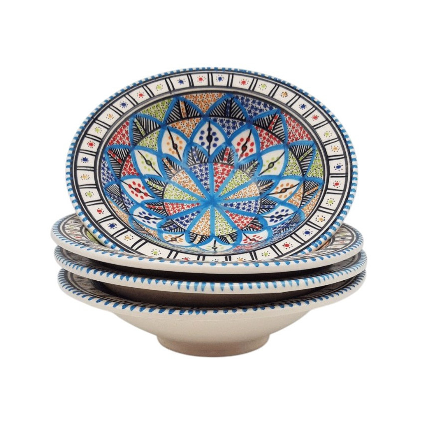 Assiettes creuses Tebsi peintes à la main – Lot de 4 | Vaisselle couscous YODECO