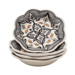 Lot de 4 assiettes creuses artisanales en céramique – Forme fleur 23 cm