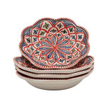 Lot de 4 assiettes creuses Bakir Rouge en céramique – Forme fleur 23 cm