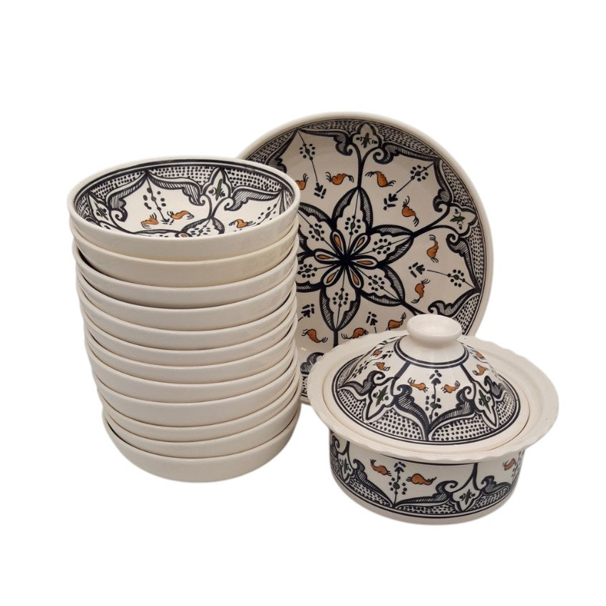 Service à couscous assiettes jattes Marocain noir - 12 pers