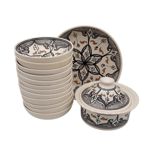 Service à couscous assiettes jattes Marocain noir - 12 pers