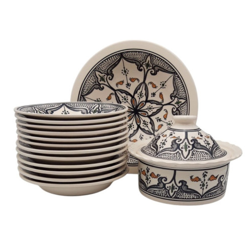 Service à couscous assiettes creuses Marocain noir - 12 pers