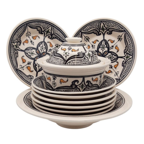 Service à couscous assiettes creuses Marocain noir - 8 pers