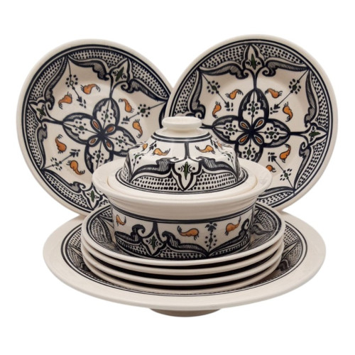 Service à couscous assiettes creuses Marocain noir - 6 pers