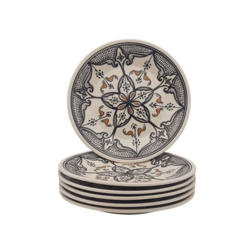Lot de 6 assiettes plates Marocain noir - D 24 cm
