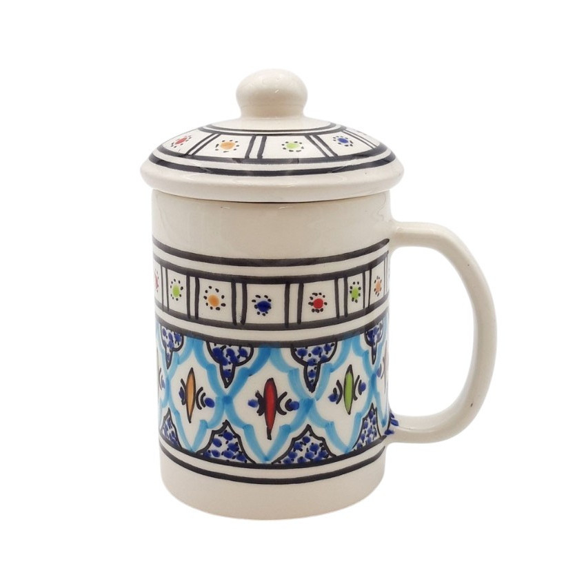 Tasse avec couvercle en céramique 30 cL Bakir Turquoise