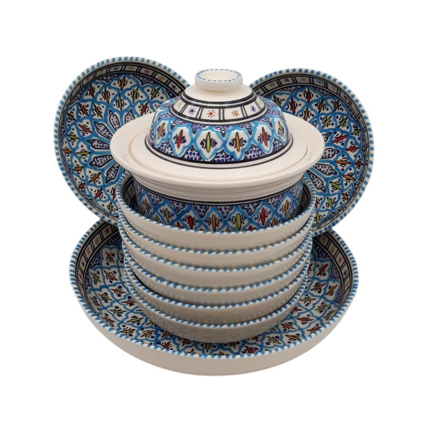 Service à couscous assiettes jattes Bakir turquoise - 8 pers