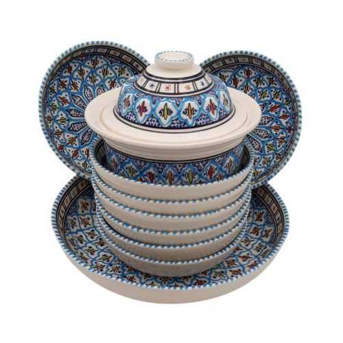Service à couscous assiettes jattes Bakir turquoise - 8 pers