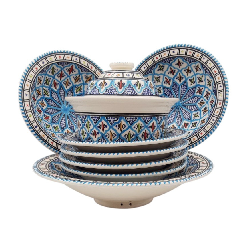 Service à couscous assiettes Tebsis Bakir turquoise - 6 pers