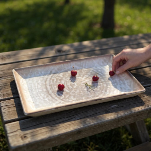 Assiette plate rectangle en porcelaine - 29.5*17*2.5 cm - Crête