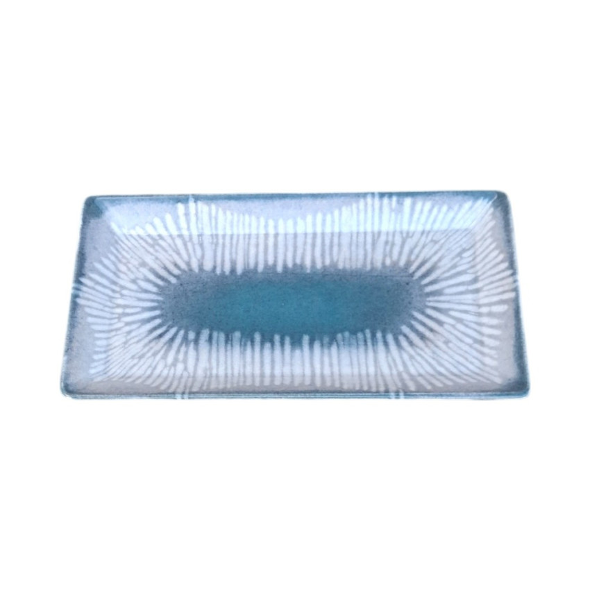 Assiette plate rectangle en porcelaine - 29.5*17*2.5 cm - Relief Bleu