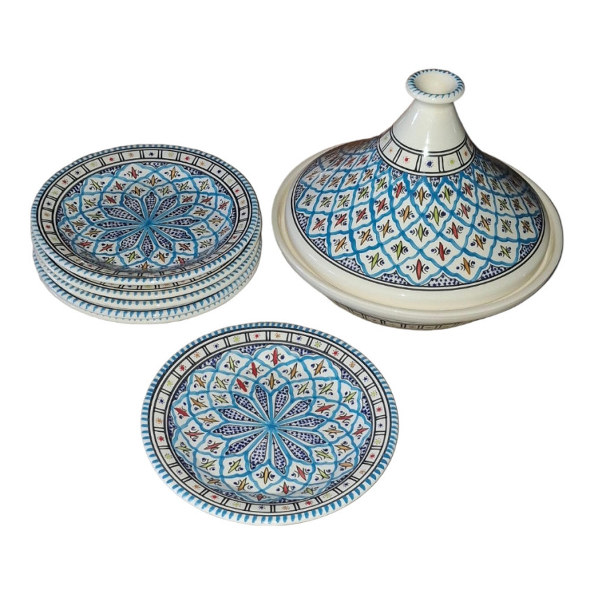 Service tajine assiettes plates Bakir Turquoise - 6 pers
