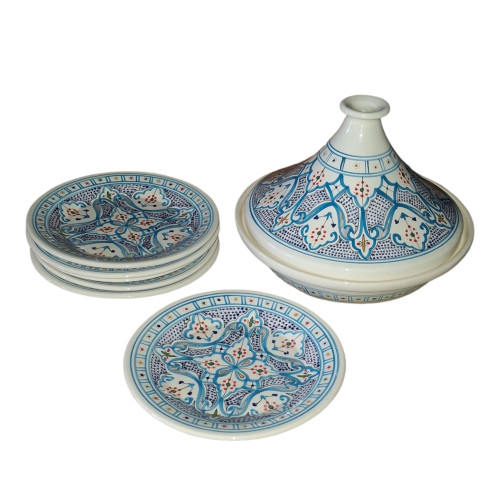 Service tajine assiettes plates Marocain Turquoise - 6 pers