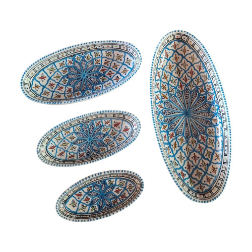 Lot 4 plats ovales céramique artisanale Bakir Turquoise