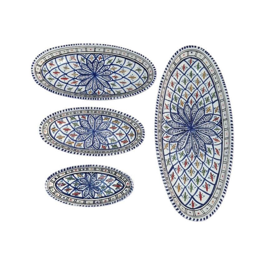 Lot 4 plats ovales céramique artisanale Bakir Bleu