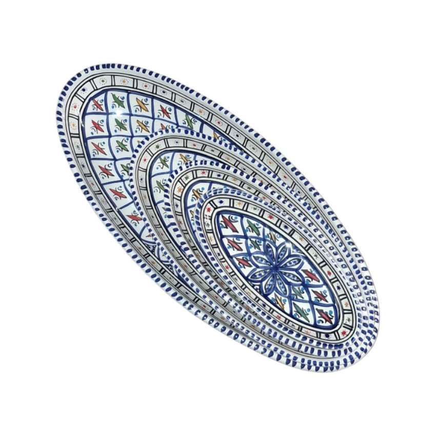 Lot 4 plats ovales céramique artisanale Bakir Bleu