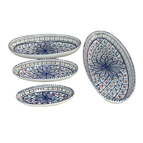 Lot 4 plats ovales céramique artisanale Bakir Bleu