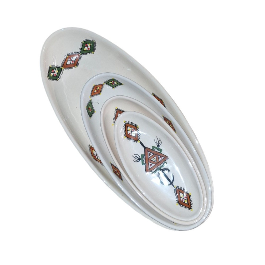 Lot 4 plats ovales en céramique artisanale Sahel Beige