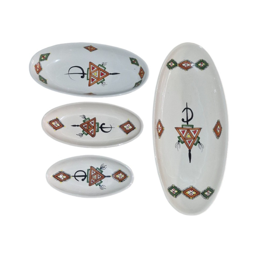Lot 4 plats ovales en céramique artisanale Sahel Beige
