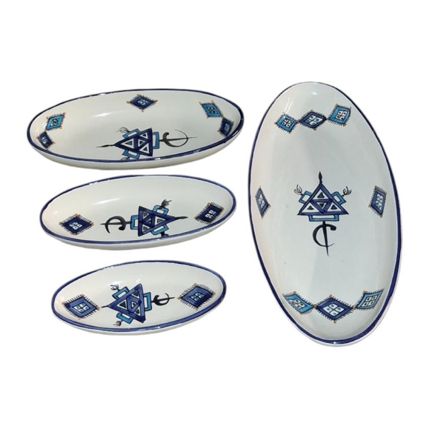 Lot de 4 plats de service ovales en céramique artisanale
