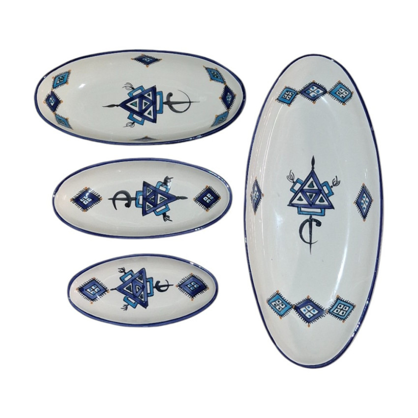 Lot de 4 plats de service ovales en céramique artisanale