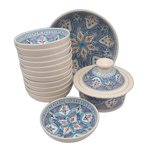Service à couscous assiettes jattes Marocain Turquoise - 12 pers