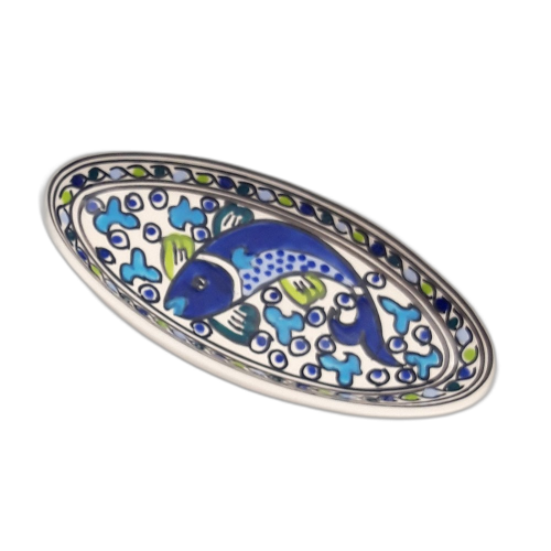 Petit plat ovale Poissons Bleus - L 20 cm