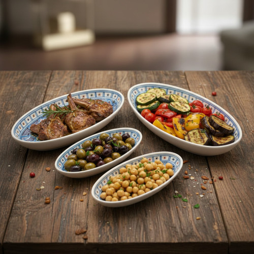 Lot 4 plats ovales céramique artisanale Marocain Turquoise