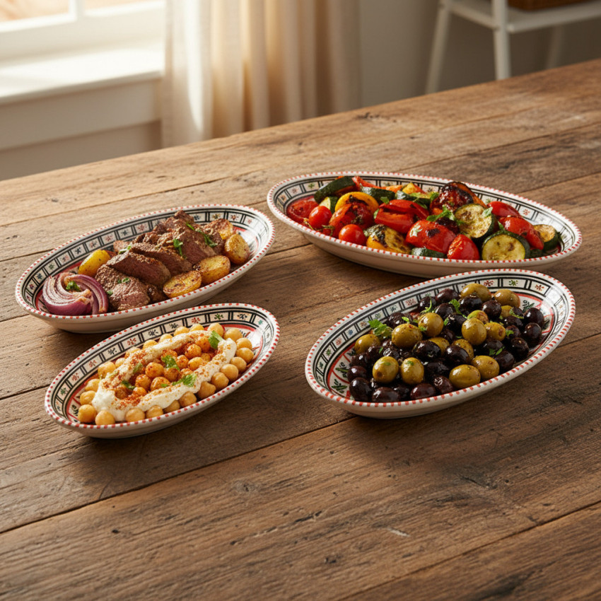 Lot 4 plats ovales céramique artisanale Bakir Rouge