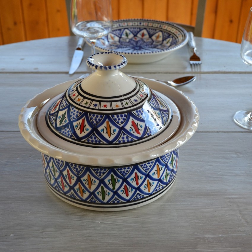 Service à couscous assiettes creuses Bakir bleu - 6 pers