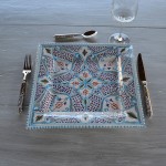 Assiette carrée Marocain turquoise Liseré - L 24 cm