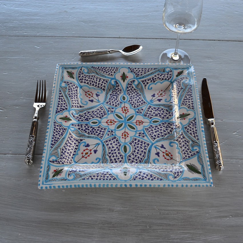 Assiette carrée Marocain turquoise - L 24 cm
