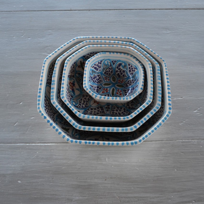 Plat octogonal Marocain turquoise Liseré - L 11 cm