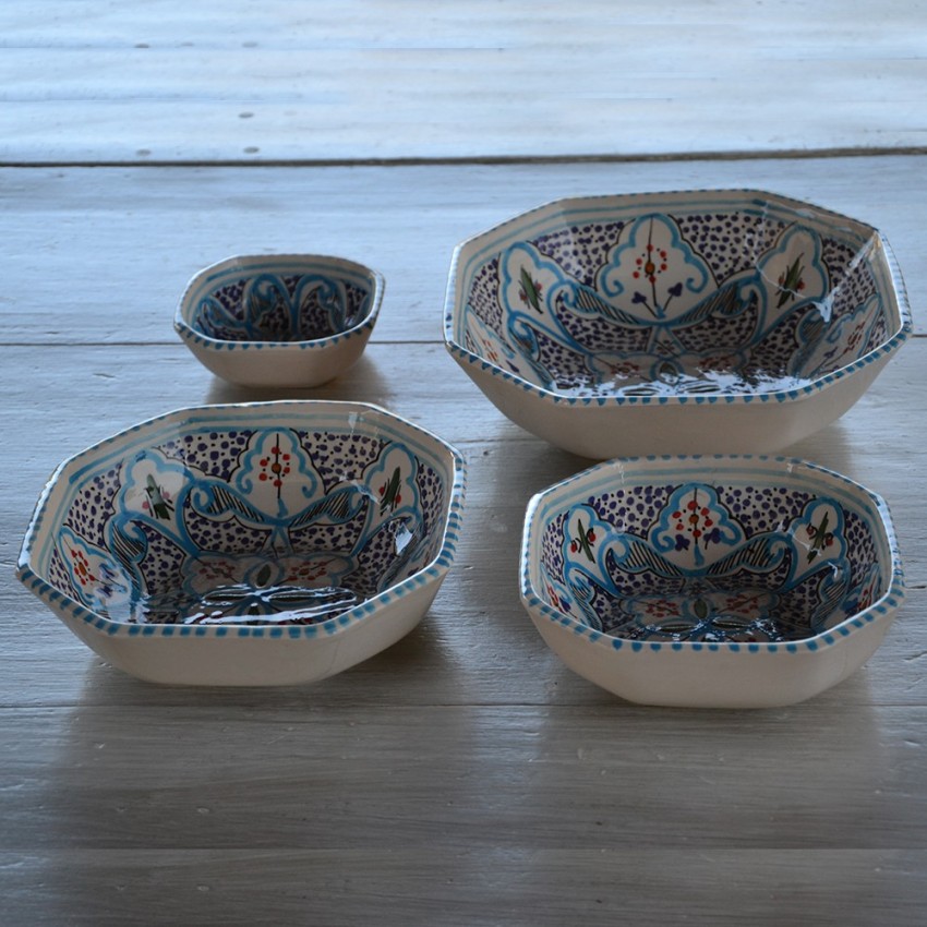 Plat octogonal Marocain turquoise Liseré - L 11 cm