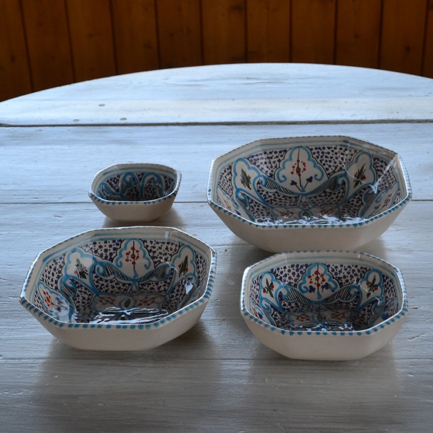 Plat octogonal Marocain turquoise Liseré - L 16 cm