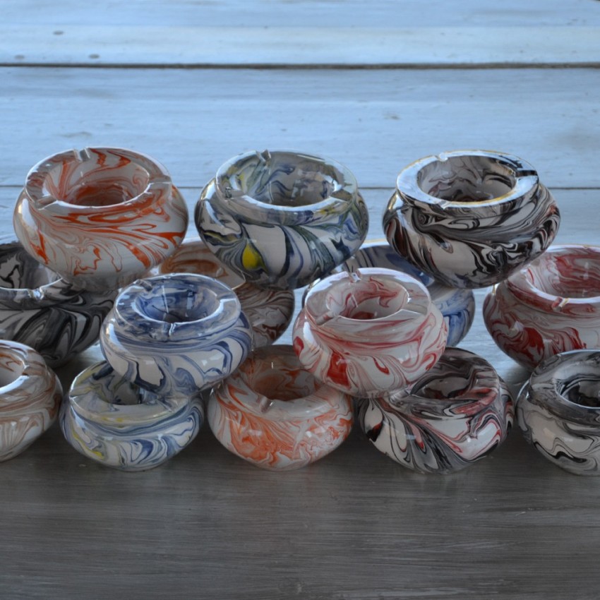 Cendrier Tunisien marbré blanc, jaune  et bleu - Petit modèle