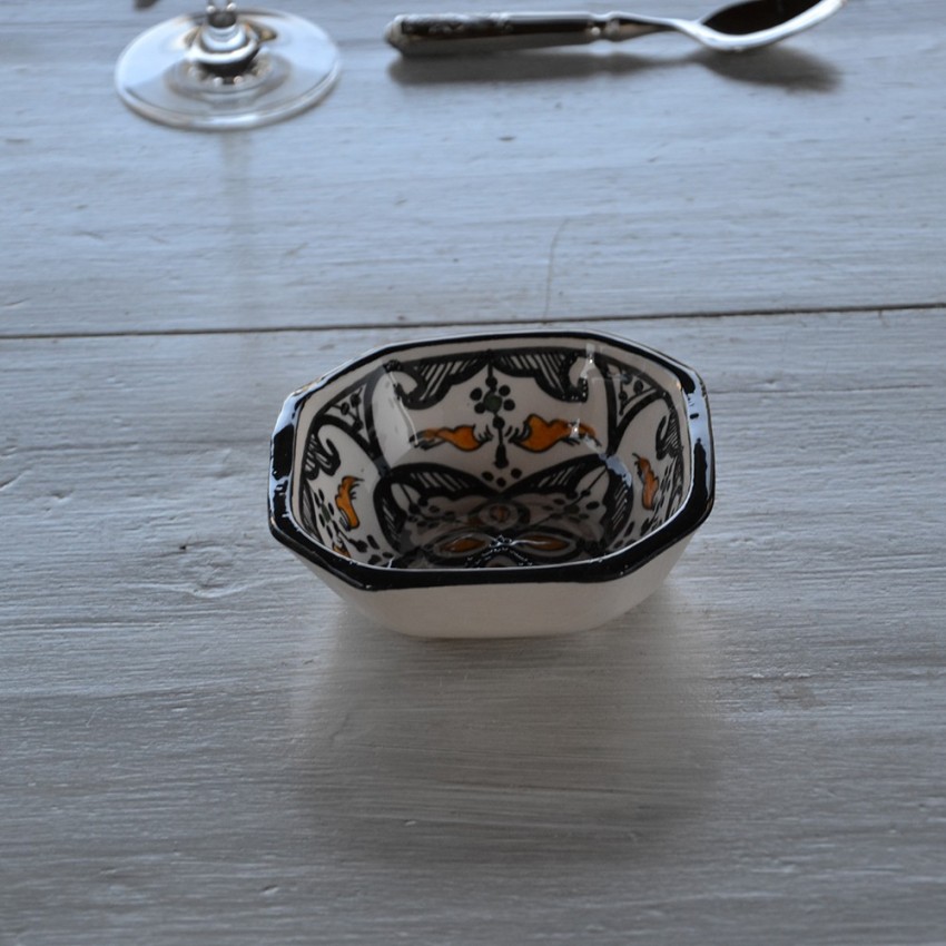 Plat octogonal Marocain noir Liseré - L 10 cm