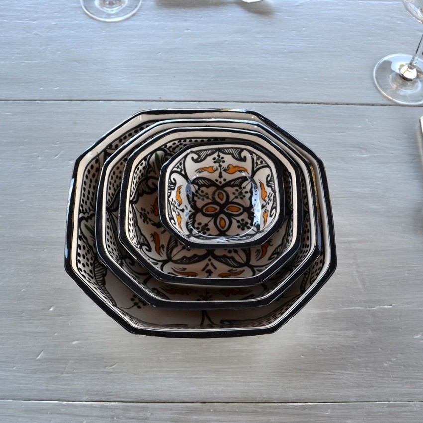 Plat octogonal Marocain noir Liseré - L 15 cm